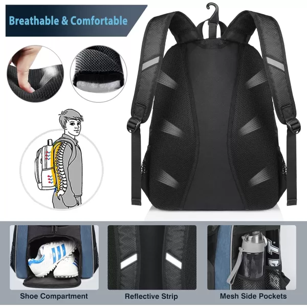 MATEIN Baseball Backpack, Lightweight Softball Bag with Shoes Compartment for Men, Large Capacity Baseball Bags Gift for Adults with Fence Hook Hold 4 Tee Ball Bats, TBall Gear, Helmet