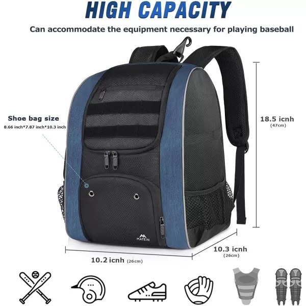 MATEIN Baseball Backpack, Lightweight Softball Bag with Shoes Compartment for Men, Large Capacity Baseball Bags Gift for Adults with Fence Hook Hold 4 Tee Ball Bats, TBall Gear, Helmet