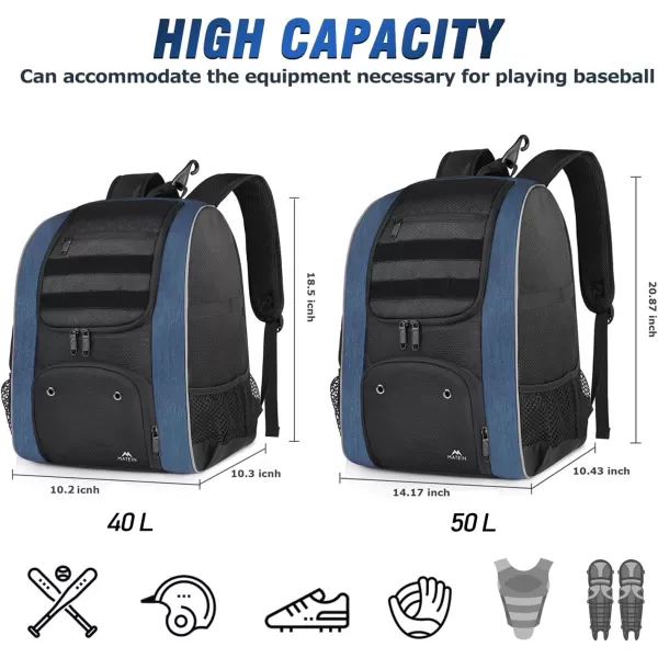 MATEIN Baseball Backpack, Lightweight Softball Bag with Shoes Compartment for Men, Large Capacity Baseball Bags Gift for Adults with Fence Hook Hold 4 Tee Ball Bats, TBall Gear, Helmet