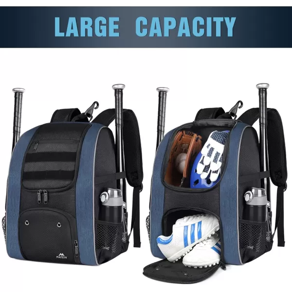 MATEIN Baseball Backpack, Lightweight Softball Bag with Shoes Compartment for Men, Large Capacity Baseball Bags Gift for Adults with Fence Hook Hold 4 Tee Ball Bats, TBall Gear, Helmet