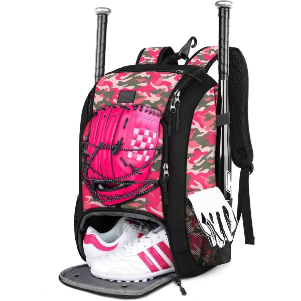 MATEIN Baseball Backpack, Softball Bat Bag with Shoes Compartment for Youth, Boys and Adult, Lightweight Baseball Bag with Fence Hook Hold TBall Bat, Batting Mitten, Helmet, Caps, Teeball Gear