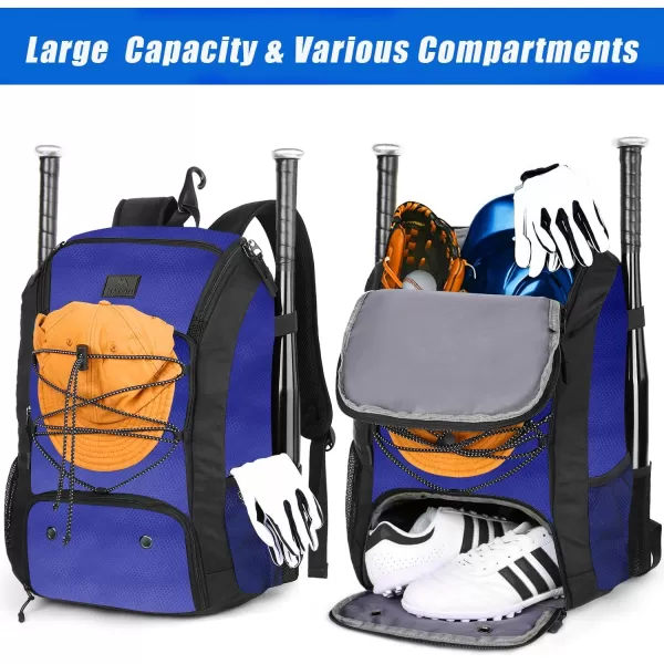 MATEIN Baseball Backpack, Softball Bat Bag with Shoes Compartment for Youth, Boys and Adult, Lightweight Baseball Bag with Fence Hook Hold TBall Bat, Batting Mitten, Helmet, Caps, Teeball Gear