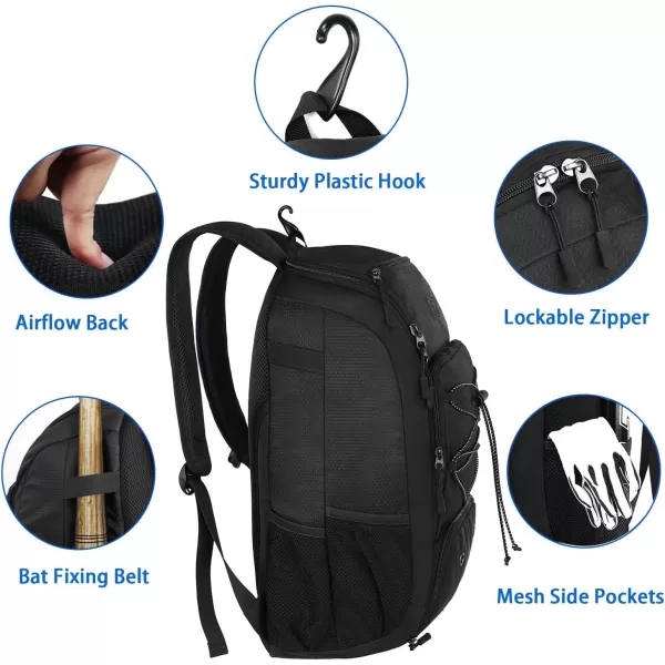 MATEIN Baseball Backpack, Softball Bat Bag with Shoes Compartment for Youth, Boys and Adult, Lightweight Baseball Bag with Fence Hook Hold TBall Bat, Batting Mitten, Helmet, Caps, Teeball Gear