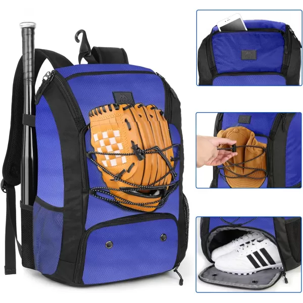 MATEIN Baseball Backpack, Softball Bat Bag with Shoes Compartment for Youth, Boys and Adult, Lightweight Baseball Bag with Fence Hook Hold TBall Bat, Batting Mitten, Helmet, Caps, Teeball Gear
