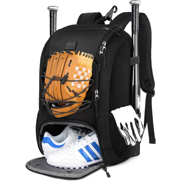 MATEIN Baseball Backpack, Softball Bat Bag with Shoes Compartment for Youth, Boys and Adult, Lightweight Baseball Bag with Fence Hook Hold TBall Bat, Batting Mitten, Helmet, Caps, Teeball Gear