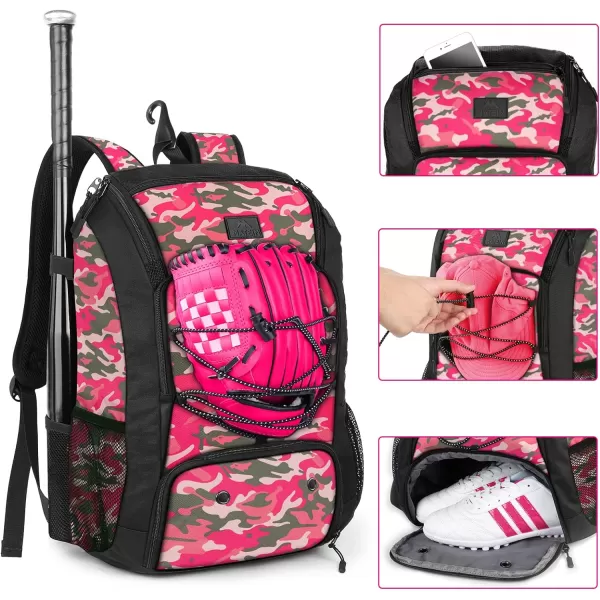 MATEIN Baseball Backpack, Softball Bat Bag with Shoes Compartment for Youth, Boys and Adult, Lightweight Baseball Bag with Fence Hook Hold TBall Bat, Batting Mitten, Helmet, Caps, Teeball Gear