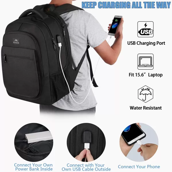 MATEIN College Large Travel Backpack, TSA Expandable Laptop Backpack with USB Charging Port, Anti Theft Computer Bag Fit 17.3 Inch Laptop Water Resistant College Backpack Gift for Men Women, Black