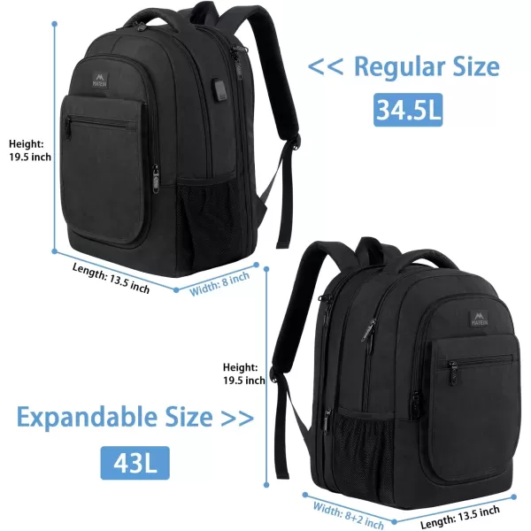 MATEIN College Large Travel Backpack, TSA Expandable Laptop Backpack with USB Charging Port, Anti Theft Computer Bag Fit 17.3 Inch Laptop Water Resistant College Backpack Gift for Men Women, Black