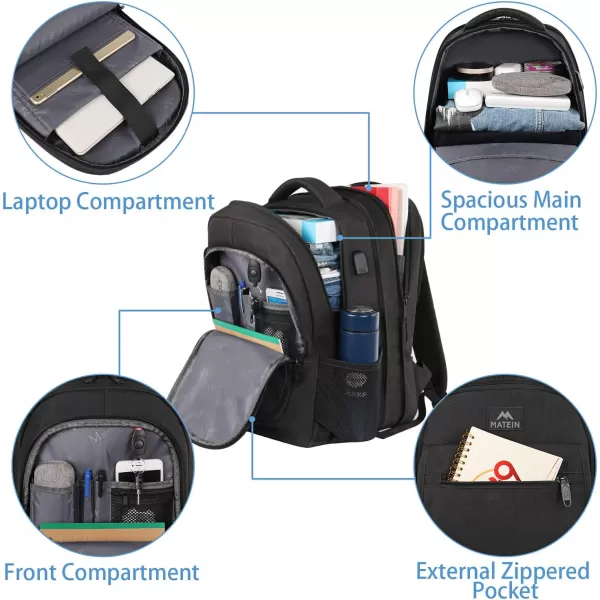 MATEIN College Large Travel Backpack, TSA Expandable Laptop Backpack with USB Charging Port, Anti Theft Computer Bag Fit 17.3 Inch Laptop Water Resistant College Backpack Gift for Men Women, Black