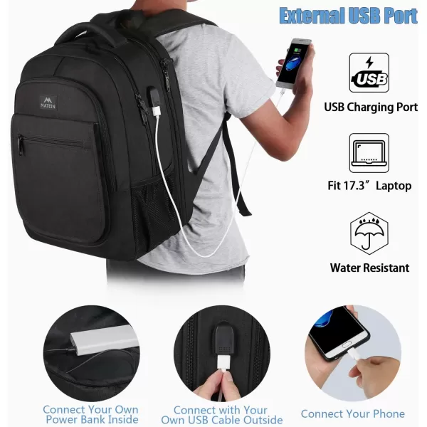 MATEIN College Large Travel Backpack, TSA Expandable Laptop Backpack with USB Charging Port, Anti Theft Computer Bag Fit 17.3 Inch Laptop Water Resistant College Backpack Gift for Men Women, Black