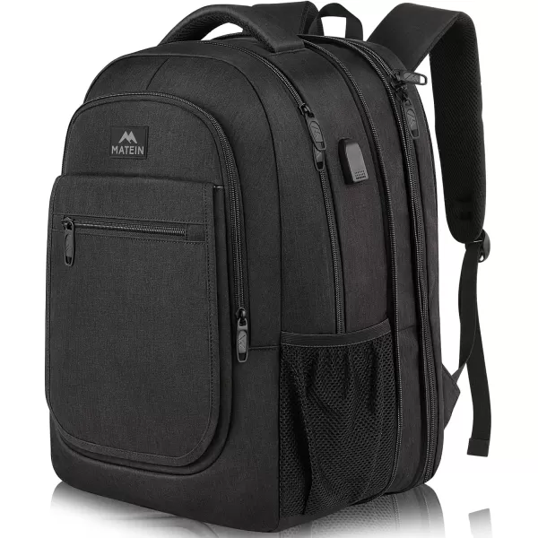 MATEIN College Large Travel Backpack, TSA Expandable Laptop Backpack with USB Charging Port, Anti Theft Computer Bag Fit 17.3 Inch Laptop Water Resistant College Backpack Gift for Men Women, Black