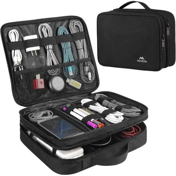 MATEIN Electronics Organizer Travel Case, Water Resistant Cable Organizer Bag for Travel Essentials, Tech Gifts for Men, Storage Bag as Accessories for Phone, Cord, iPad, Black