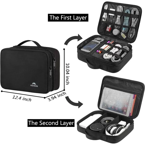 MATEIN Electronics Organizer Travel Case, Water Resistant Cable Organizer Bag for Travel Essentials, Tech Gifts for Men, Storage Bag as Accessories for Phone, Cord, iPad, Black