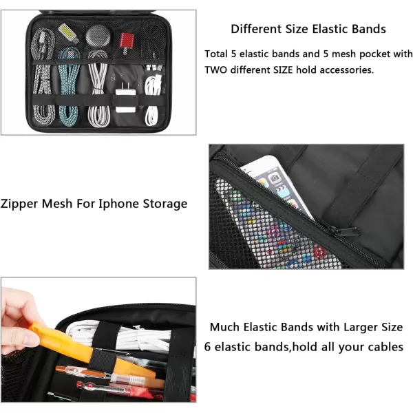 MATEIN Electronics Organizer Travel Case, Water Resistant Cable Organizer Bag for Travel Essentials, Tech Gifts for Men, Storage Bag as Accessories for Phone, Cord, iPad, Black