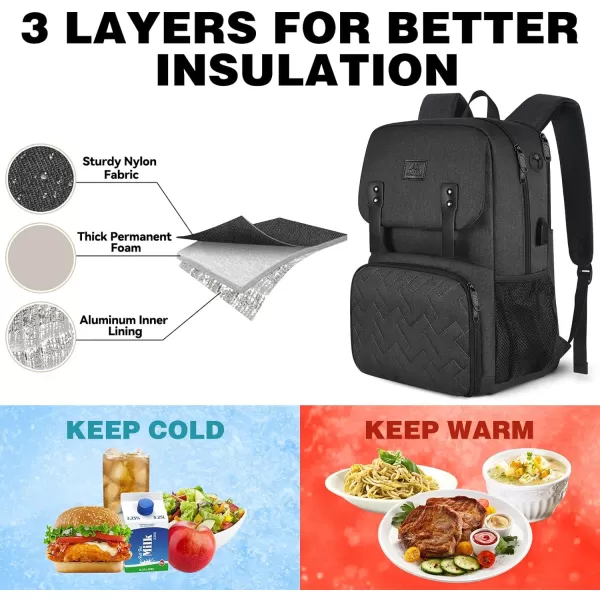 MATEIN Lunch Backpack, 15.6 Inch Insulated Cooler Lunchbox Backpacks with USB Port for Women Work, Water Resistant Lunch Bag Travel Laptop Dackpack for College Business, Gifts for Men
