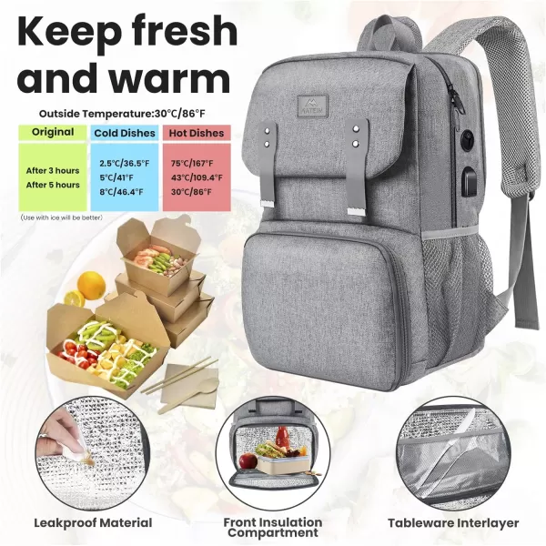 MATEIN Lunch Backpack, 15.6 Inch Insulated Cooler Lunchbox Backpacks with USB Port for Women Work, Water Resistant Lunch Bag Travel Laptop Dackpack for College Business, Gifts for Men
