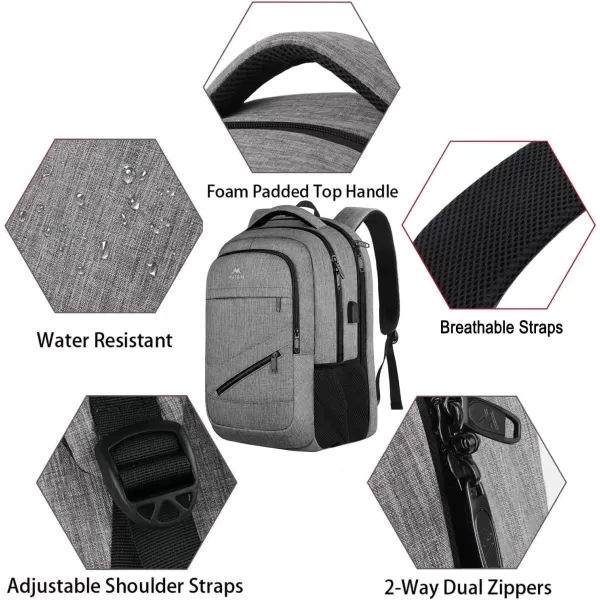 MATEIN Travel Laptop Backpack, 17 inch Business Flight Approved Carry on Backpack, TSA Large Travel Backpack for Men Women with USB Charger Port &amp; Luggage Sleeve, Sturdy College Rucksack Bag, Grey