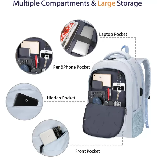 MATEIN Travel Laptop Backpack, 17 inch Business Flight Approved Carry on Backpack, TSA Large Travel Backpack for Men Women with USB Charger Port &amp; Luggage Sleeve, Sturdy College Rucksack Bag, Grey