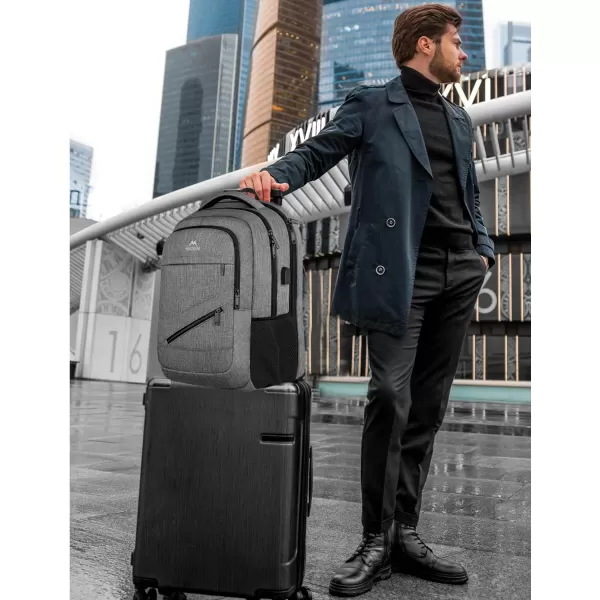 MATEIN Travel Laptop Backpack, 17 inch Business Flight Approved Carry on Backpack, TSA Large Travel Backpack for Men Women with USB Charger Port &amp; Luggage Sleeve, Sturdy College Rucksack Bag, Grey