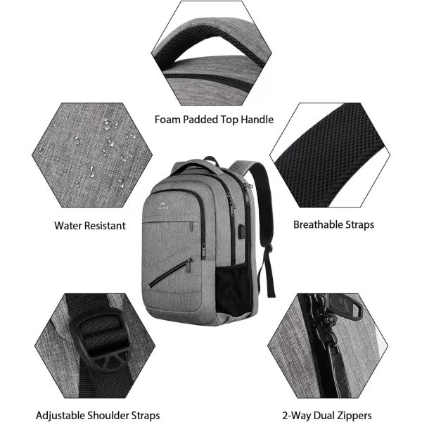 MATEIN Travel Laptop Backpack, 17 inch Business Flight Approved Carry on Backpack, TSA Large Travel Backpack for Men Women with USB Charger Port &amp; Luggage Sleeve, Sturdy College Rucksack Bag, Grey