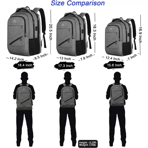 MATEIN Travel Laptop Backpack, 17 inch Business Flight Approved Carry on Backpack, TSA Large Travel Backpack for Men Women with USB Charger Port &amp; Luggage Sleeve, Sturdy College Rucksack Bag, Grey