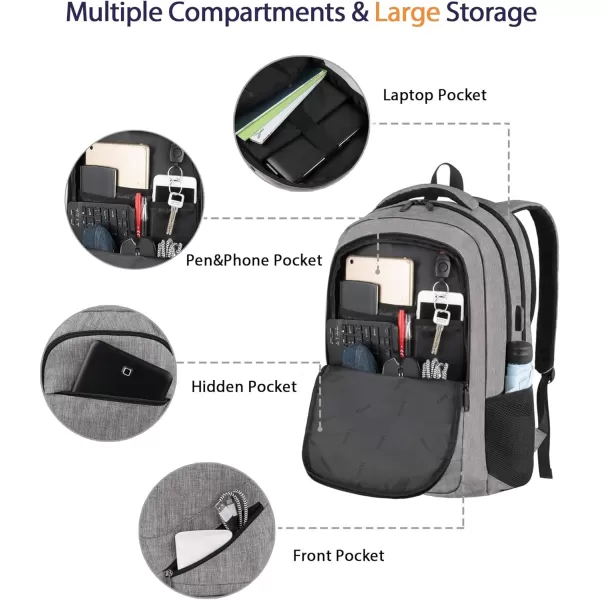 MATEIN Travel Laptop Backpack, 17 inch Business Flight Approved Carry on Backpack, TSA Large Travel Backpack for Men Women with USB Charger Port &amp; Luggage Sleeve, Sturdy College Rucksack Bag, Grey