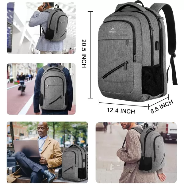MATEIN Travel Laptop Backpack, 17 inch Business Flight Approved Carry on Backpack, TSA Large Travel Backpack for Men Women with USB Charger Port &amp; Luggage Sleeve, Sturdy College Rucksack Bag, Grey