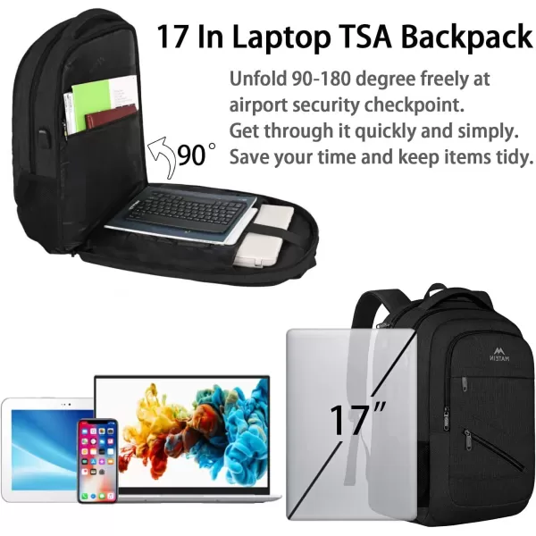 MATEIN Travel Laptop Backpack, 17 inch Business Flight Approved Carry on Backpack, TSA Large Travel Backpack for Men Women with USB Charger Port &amp; Luggage Sleeve, Sturdy College Rucksack Bag, Grey