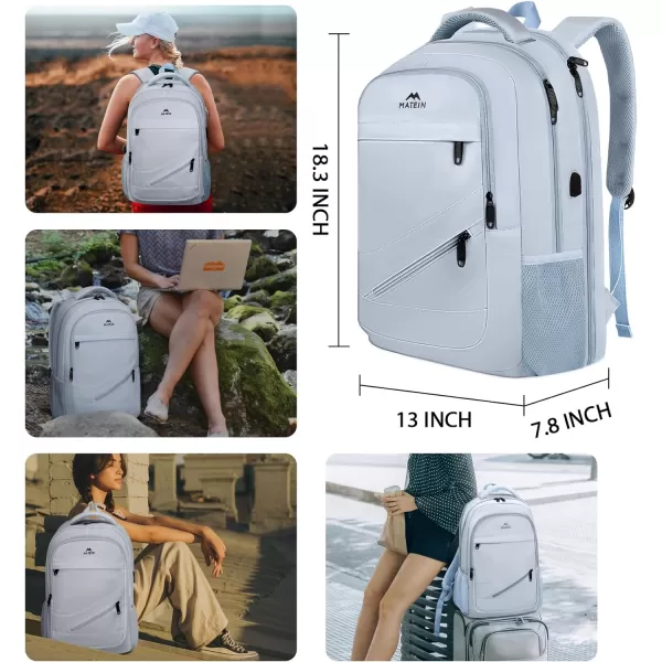 MATEIN Travel Laptop Backpack, 17 inch Business Flight Approved Carry on Backpack, TSA Large Travel Backpack for Men Women with USB Charger Port &amp; Luggage Sleeve, Sturdy College Rucksack Bag, Grey