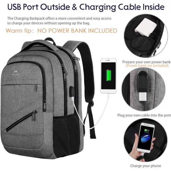 MATEIN Travel Laptop Backpack, 17 inch Business Flight Approved Carry on Backpack, TSA Large Travel Backpack for Men Women with USB Charger Port &amp; Luggage Sleeve, Sturdy College Rucksack Bag, Grey