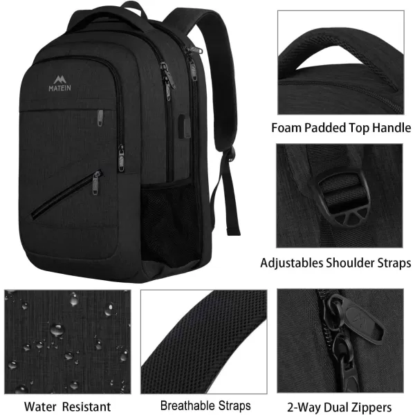 MATEIN Travel Laptop Backpack, 17 inch Business Flight Approved Carry on Backpack, TSA Large Travel Backpack for Men Women with USB Charger Port &amp; Luggage Sleeve, Sturdy College Rucksack Bag, Grey