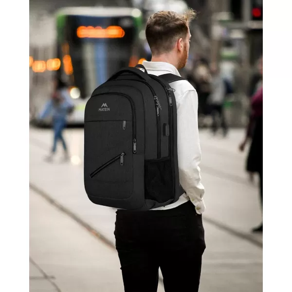 MATEIN Travel Laptop Backpack, 17 inch Business Flight Approved Carry on Backpack, TSA Large Travel Backpack for Men Women with USB Charger Port &amp; Luggage Sleeve, Sturdy College Rucksack Bag, Grey