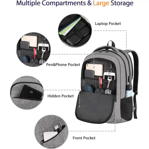 MATEIN Travel Laptop Backpack, 17 inch Business Flight Approved Carry on Backpack, TSA Large Travel Backpack for Men Women with USB Charger Port &amp; Luggage Sleeve, Sturdy College Rucksack Bag, Grey