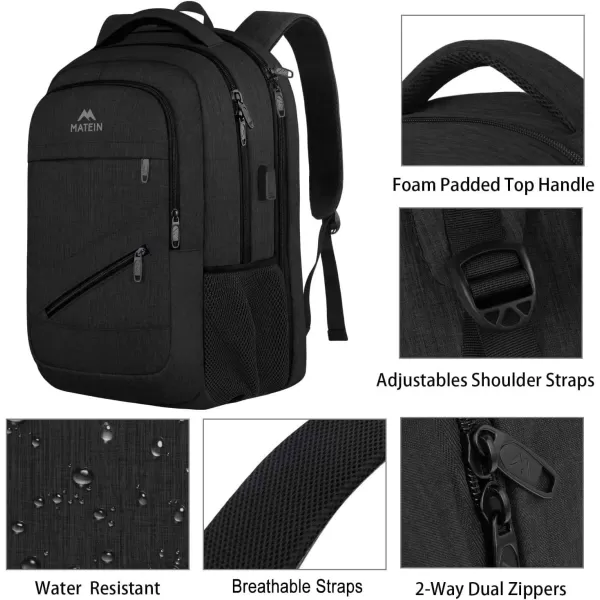 MATEIN Travel Laptop Backpack, 17 inch Business Flight Approved Carry on Backpack, TSA Large Travel Backpack for Men Women with USB Charger Port &amp; Luggage Sleeve, Sturdy College Rucksack Bag, Grey