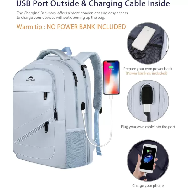 MATEIN Travel Laptop Backpack, 17 inch Business Flight Approved Carry on Backpack, TSA Large Travel Backpack for Men Women with USB Charger Port &amp; Luggage Sleeve, Sturdy College Rucksack Bag, Grey