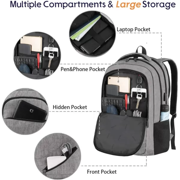 MATEIN Travel Laptop Backpack, 17 inch Business Flight Approved Carry on Backpack, TSA Large Travel Backpack for Men Women with USB Charger Port &amp; Luggage Sleeve, Sturdy College Rucksack Bag, Grey