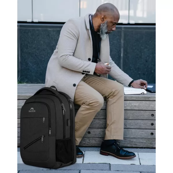 MATEIN Travel Laptop Backpack, 17 inch Business Flight Approved Carry on Backpack, TSA Large Travel Backpack for Men Women with USB Charger Port &amp; Luggage Sleeve, Sturdy College Rucksack Bag, Grey