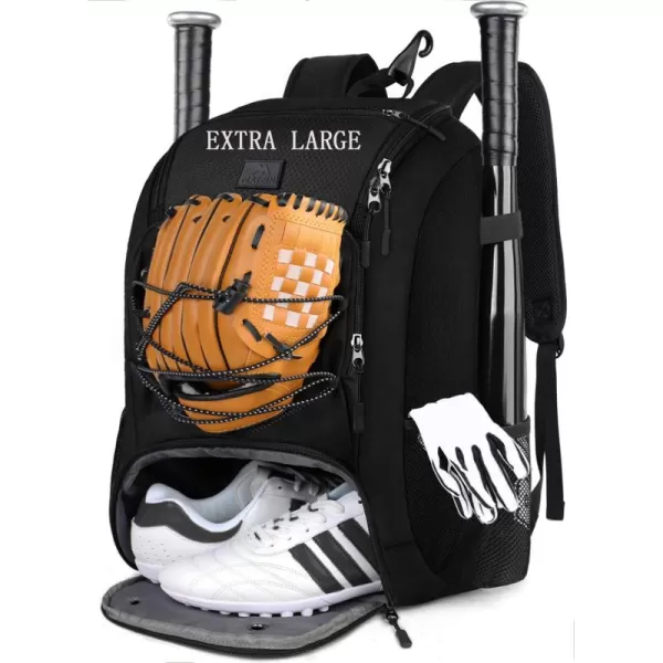 MATEIN Baseball Backpack, Softball Bat Bag with Shoes Compartment for Youth, Boys and Adult, Lightweight Baseball Bag with Fence Hook Hold TBall Bat, Batting Mitten, Helmet, Caps, Teeball Gear