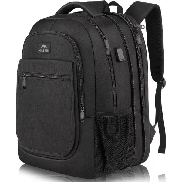 MATEIN College Large Travel Backpack, TSA Expandable Laptop Backpack with USB Charging Port, Anti Theft Computer Bag Fit 17.3 Inch Laptop Water Resistant College Backpack Gift for Men Women, Black