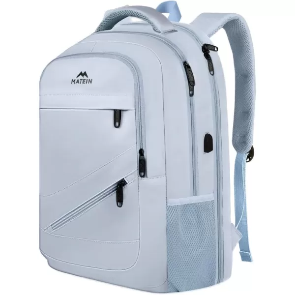 MATEIN Travel Laptop Backpack, 17 inch Business Flight Approved Carry on Backpack, TSA Large Travel Backpack for Men Women with USB Charger Port &amp; Luggage Sleeve, Sturdy College Rucksack Bag, Grey