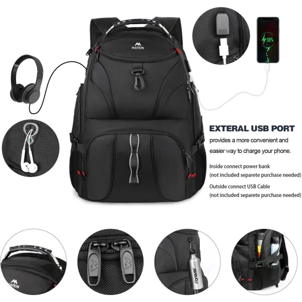 MATEIN Backpack for Men, Extra Large Laptop Backpack with USB Port, Travel Backpacks for Women, Anti Theft College Computer Bag Water Resistant TSA Business Work Rucksack Fit 17 Inch Notebook, Black