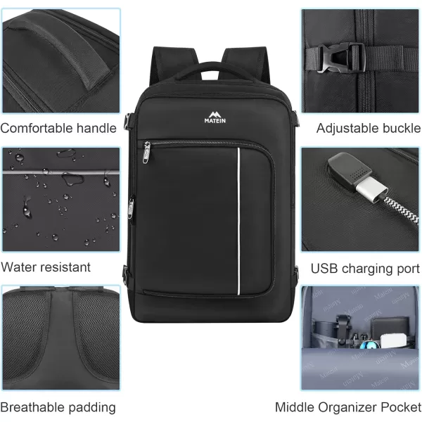 MATEIN Carry on Backpack for Airplanes, Underseat 40L Travel Backpack Personal item Size with Shoe Bag, TSA 17 inch Travel Backpacks for Men Airline Flight Approved Bag, Black