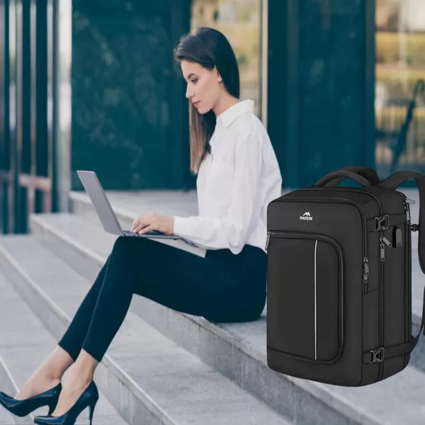 MATEIN Carry on Backpack for Airplanes, Underseat 40L Travel Backpack Personal item Size with Shoe Bag, TSA 17 inch Travel Backpacks for Men Airline Flight Approved Bag, Black