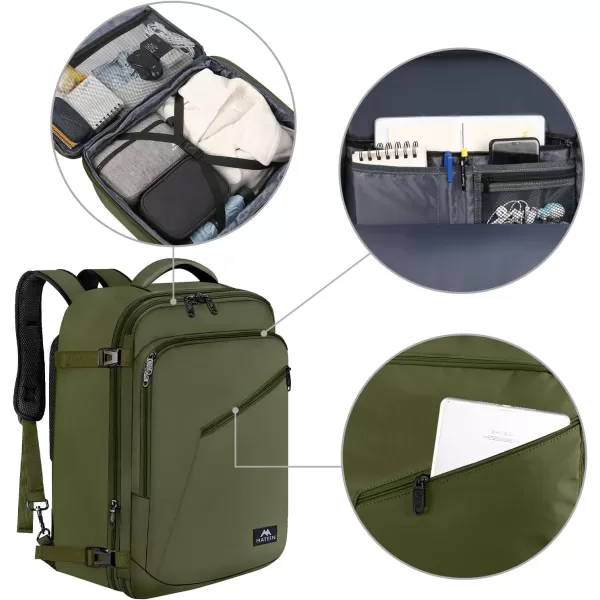 MATEIN Expandable Air Travel Backpack, Light Weight Carry on Backpack with Trolley Sleeve for Travelling, Water Resistant Daypack Hiking Backpack, Gifts for Men who Like to Travel, Dark Green