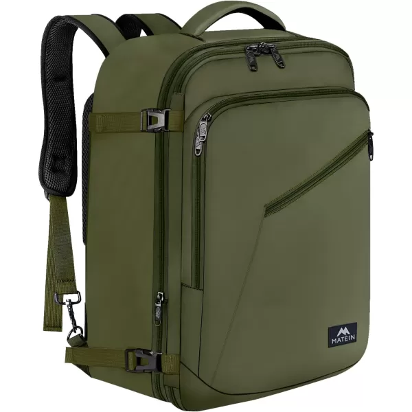 MATEIN Expandable Air Travel Backpack, Light Weight Carry on Backpack with Trolley Sleeve for Travelling, Water Resistant Daypack Hiking Backpack, Gifts for Men who Like to Travel, Dark Green
