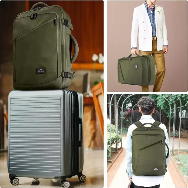 MATEIN Expandable Air Travel Backpack, Light Weight Carry on Backpack with Trolley Sleeve for Travelling, Water Resistant Daypack Hiking Backpack, Gifts for Men who Like to Travel, Dark Green