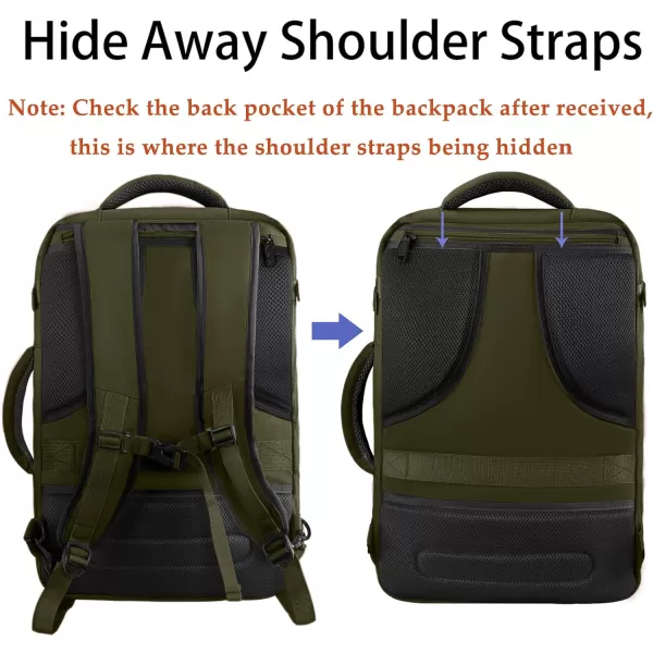 MATEIN Expandable Air Travel Backpack, Light Weight Carry on Backpack with Trolley Sleeve for Travelling, Water Resistant Daypack Hiking Backpack, Gifts for Men who Like to Travel, Dark Green