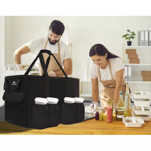 MATEIN Food Delivery Bag XXL - 23x14x15 inches, Water Resistant Large Insulated Hot &amp; Cooler Bags for Delivery with Cup Holders, Pizza Warmer Carrying Case - Catering Bag for Food Deliveries, Black