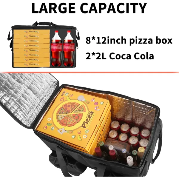 MATEIN Food Delivery Bag XXL - 23x14x15 inches, Water Resistant Large Insulated Hot &amp; Cooler Bags for Delivery with Cup Holders, Pizza Warmer Carrying Case - Catering Bag for Food Deliveries, Black