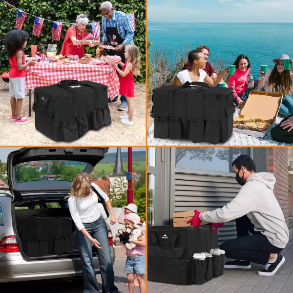 MATEIN Food Delivery Bag XXL - 23x14x15 inches, Water Resistant Large Insulated Hot &amp; Cooler Bags for Delivery with Cup Holders, Pizza Warmer Carrying Case - Catering Bag for Food Deliveries, Black